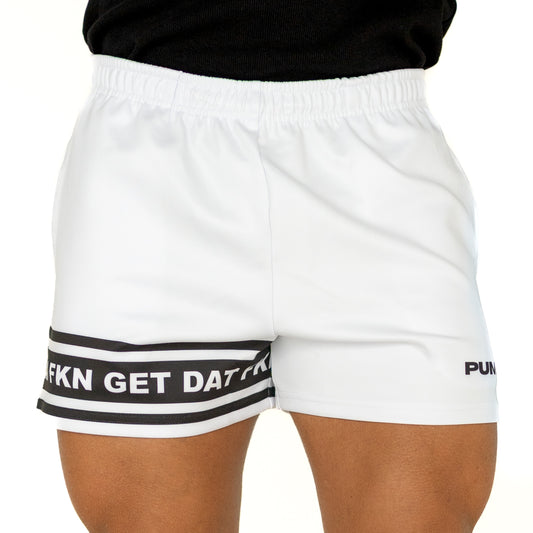 FKN GET DAT Footy Shorts - White