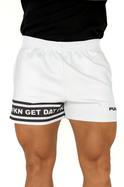 FKN GET DAT Footy Shorts - White