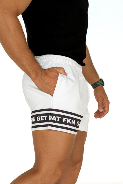 FKN GET DAT Footy Shorts - White