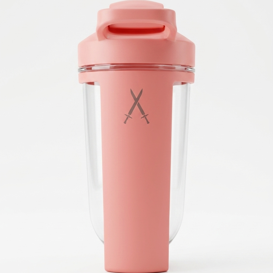Pink shaker bottle with a clear compartment on a white background